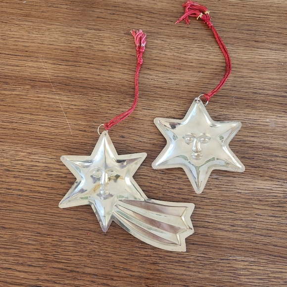 Vintage 90s Stamped Brass Metal Celestial Anthropomorphic Star Ornaments - Picture 6 of 9